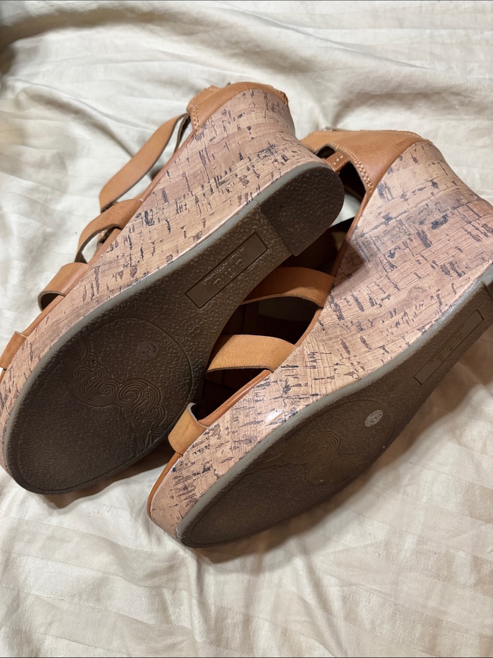 a.n.a Tan Strappy Cork-Effect Wedge Sandals - Picture 3 of 3